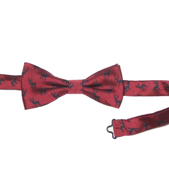 Ted Baker Bow Tie Red Navy Blue Deer Pattern Pre-Tied Men's 13.75" - 15.5" Neck - Picture 2 of 3